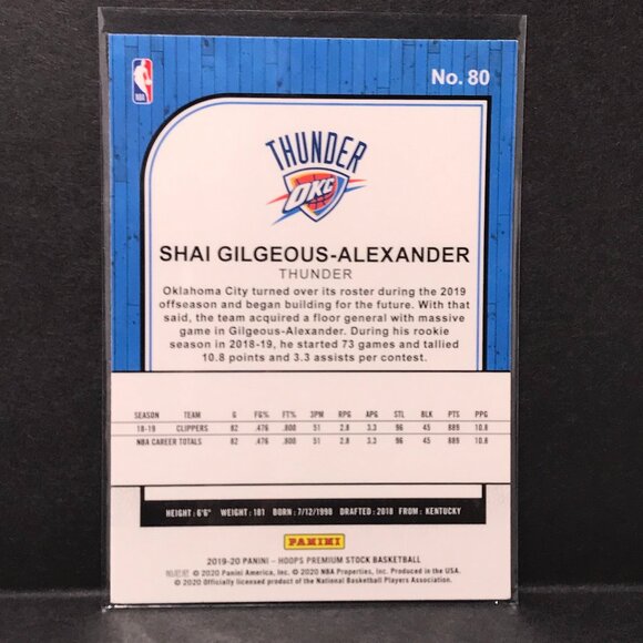 Shai Gilgeous-Alexander Thunder 2019-20 Panini NBA Hoops Premium Stock Card №80 - Picture 2 of 2